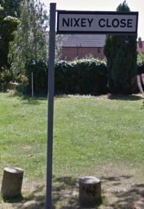 Nixey Close street sign; Google Street View, July 2014